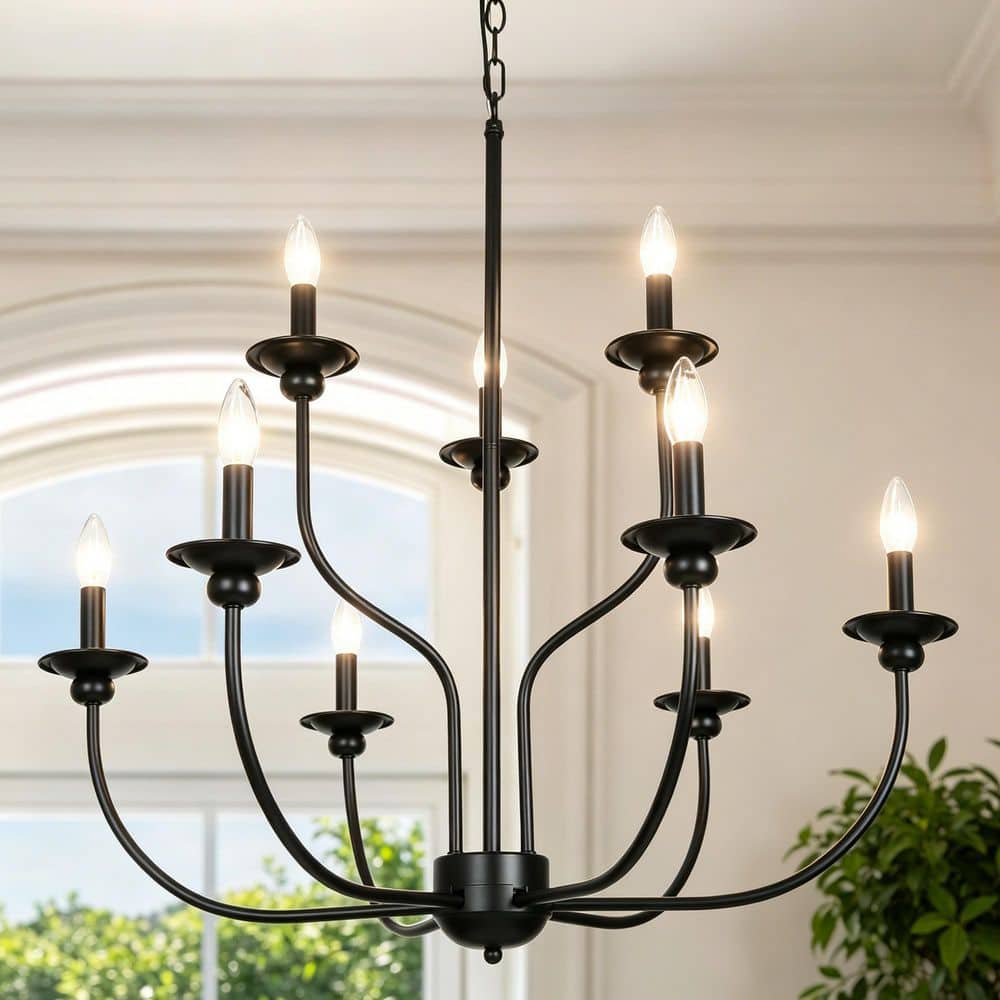 LNC Large 9-Light Black Traditional Candlestick Chandelier Modern