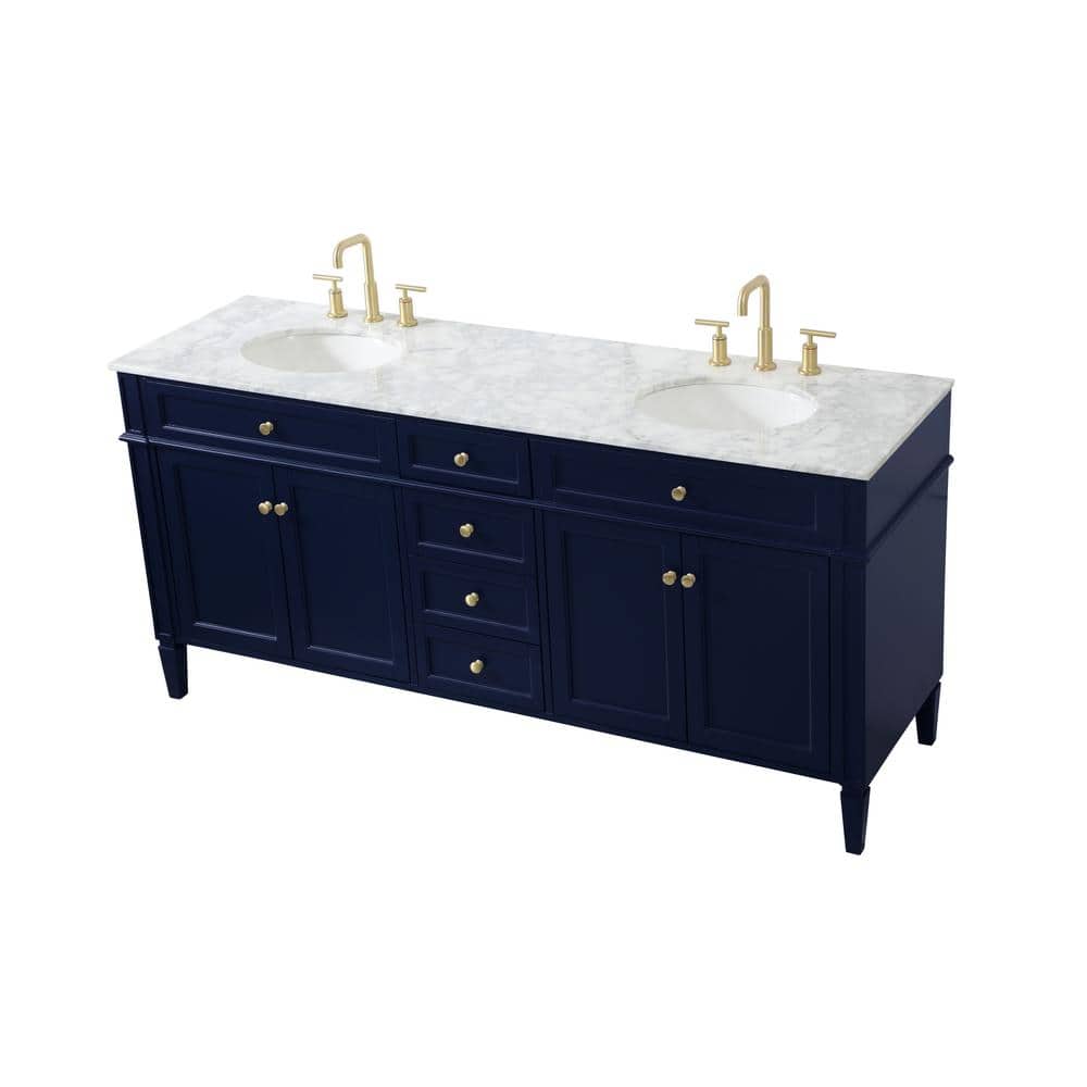 Blue Double Freestanding Bathroom Vanity with Marble Top