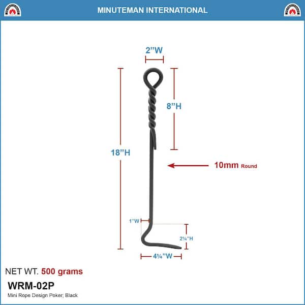 18 in. Tall Black Mini Rope Design Fireplace Poker Tool