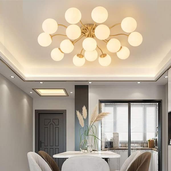 Y'INSP 51.18 in. 16-Light Brass Industrial Semi-Flush Mount Light
