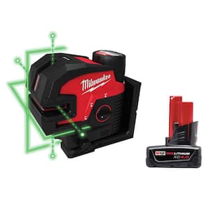 M12 12-Volt Lithium-Ion Cordless 125 ft. Green Cross Line and 4-Points Laser Level Kit Plus 4.0Ah Battery