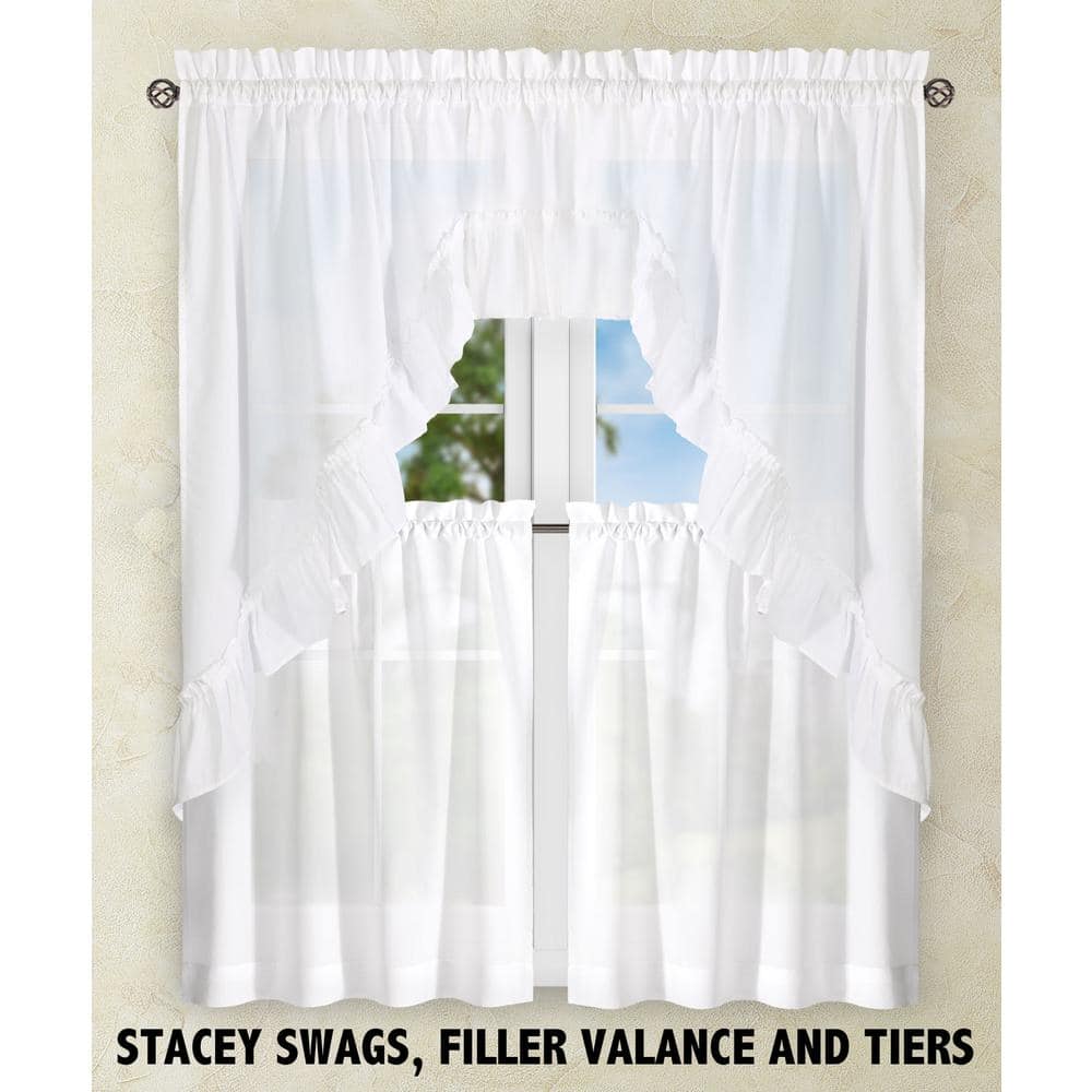 Ellis Stacey 1.5" Rod Pocket High Quality Fabric Solid Color Window Tailored Tier Pair 56"x45" White