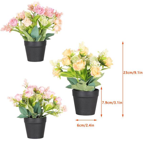Oumilen 8 in. Pink Artificial Rose Potted Flower Plant with