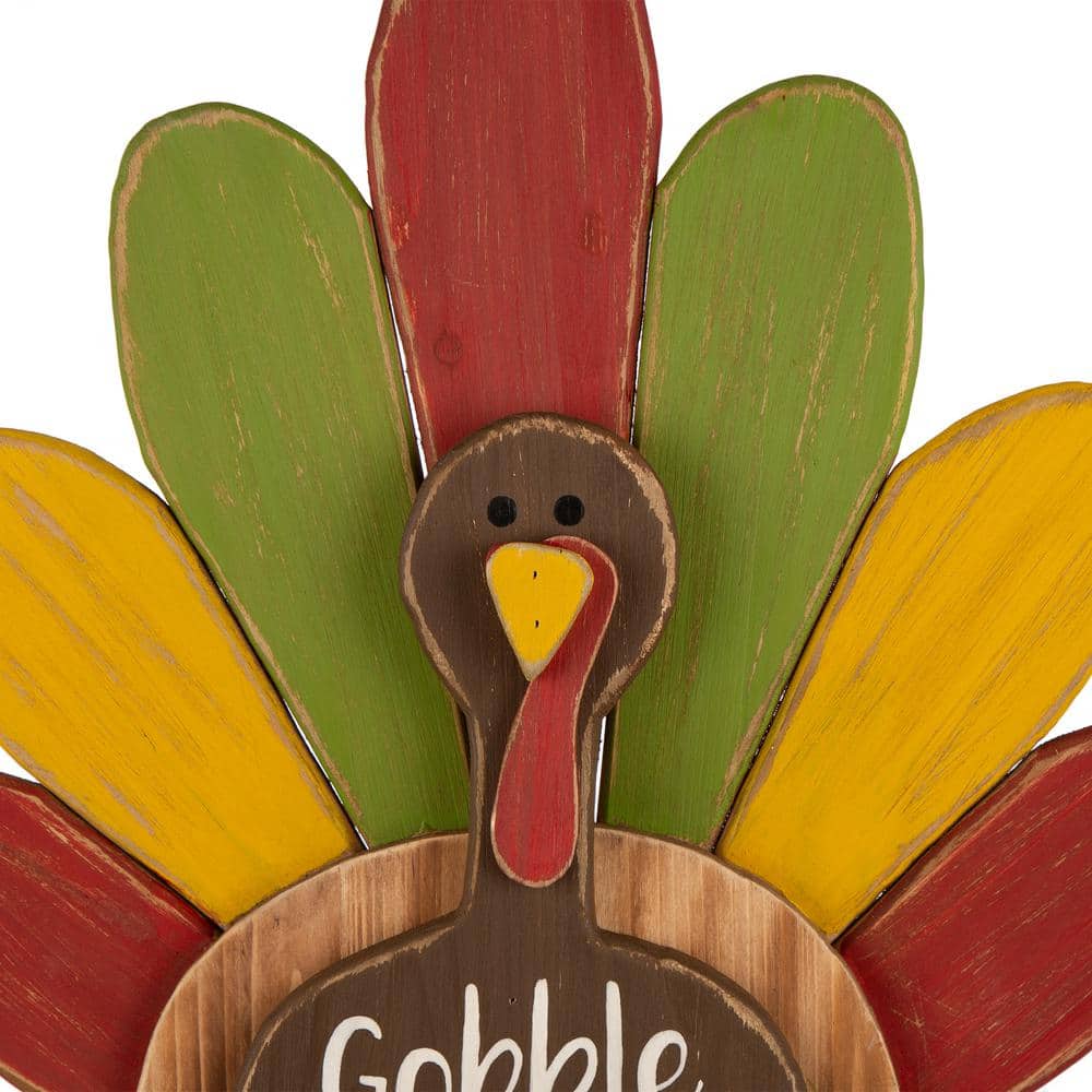 24.25" Colorful Wooden Thanksgiving Turkey Figurine Decor