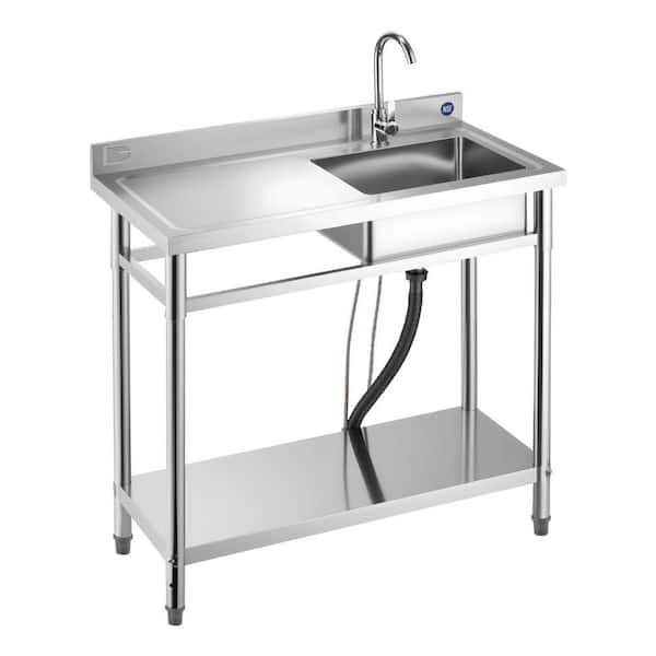 7 Gallons 19.7 in. D x 39.4 in. D Freestanding Laundry/Utility Sink Stainless Steel With Faucet and Adjustable Shelf