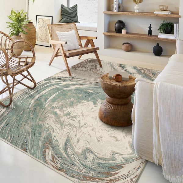 Machine Washable Rug with Standard Pad - Malaspina Natural Sage 5 ft. x 7 ft.