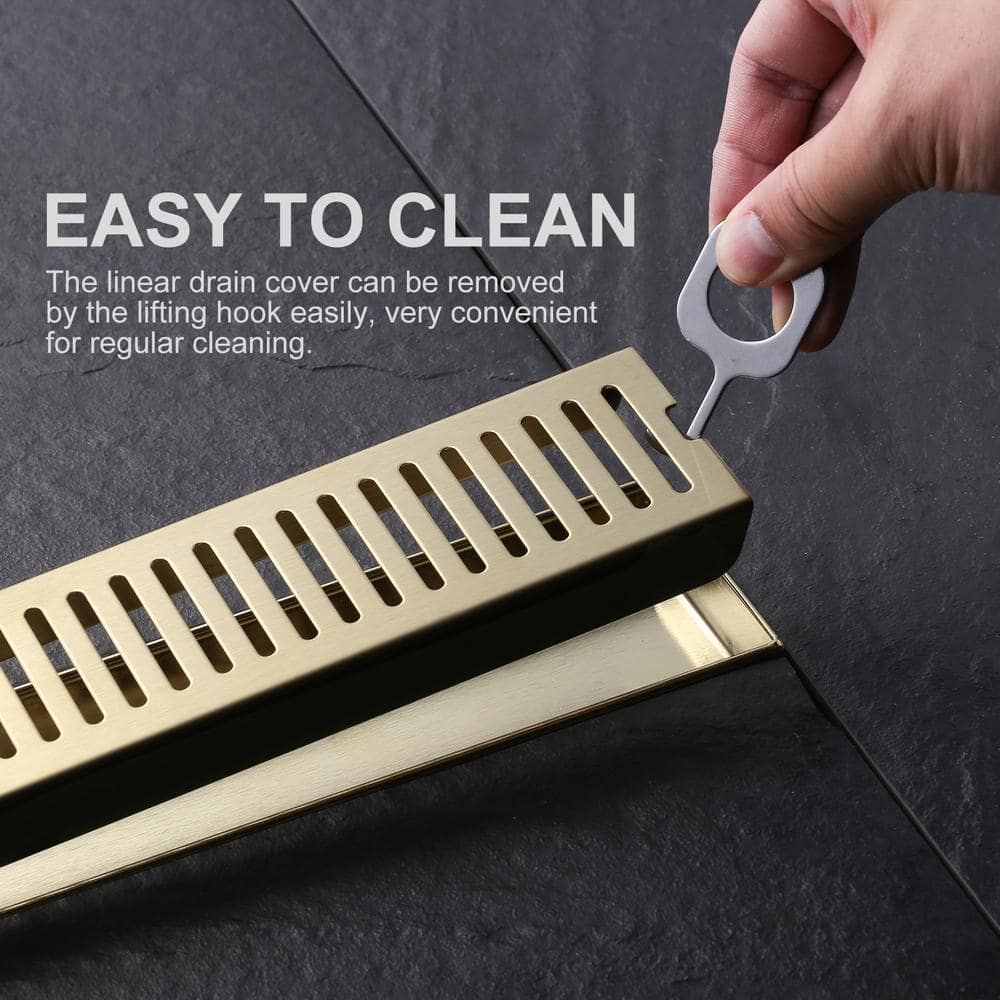 32 Inch Gold Stainless Steel Linear Shower Drain Kit