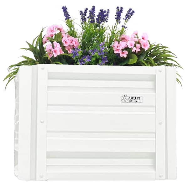 24 inch by 24 inch Square Brilliant White Metal Planter Box