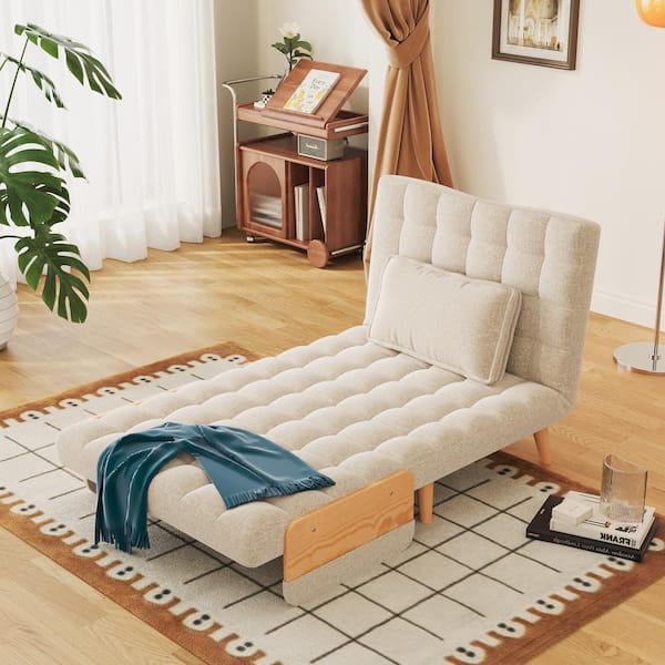 JASIWAY 38.8 in. Beige Folding Linen Sofa Bed J-P2206Y-09-BE - The