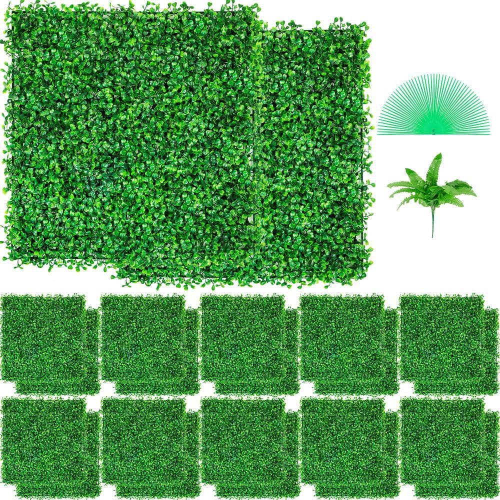VEVOR Artificial Boxwood Panels 10 in. x 10 in. x 1.6 in. Vinyl Garden Fence Wall Panels PE Grass Hedge Backdrop Wall 24-Piece (VGlWZa51qWekgD1)