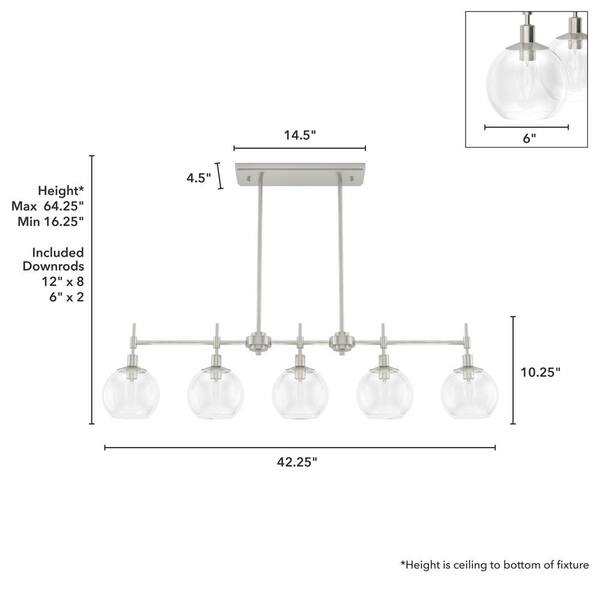 Hunter Xidane 5-Light Brushed Nickel Billiard Chandelier With Clear Glass Shades