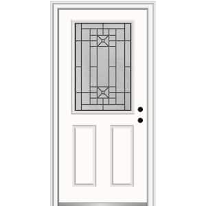 32 in. x 80 in. Courtyard Left-Hand 1/2-Lite Decorative Painted Fiberglass Smooth Prehung Front Door, 4-9/16 in. Frame