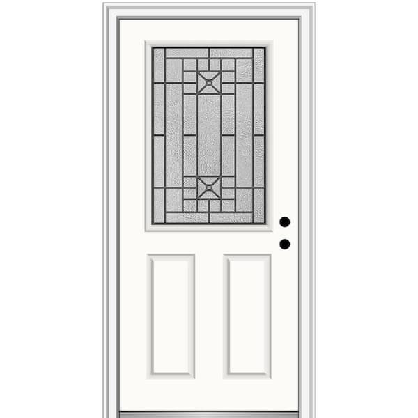 MMI DOOR 32 in. x 80 in. Courtyard Left-Hand 1/2-Lite Decorative Painted Fiberglass Smooth Prehung Front Door, 4-9/16 in. Frame
