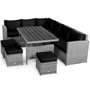 7-Pieces Wicker Patio Conversation Sectional Seating Set with Black Cushions