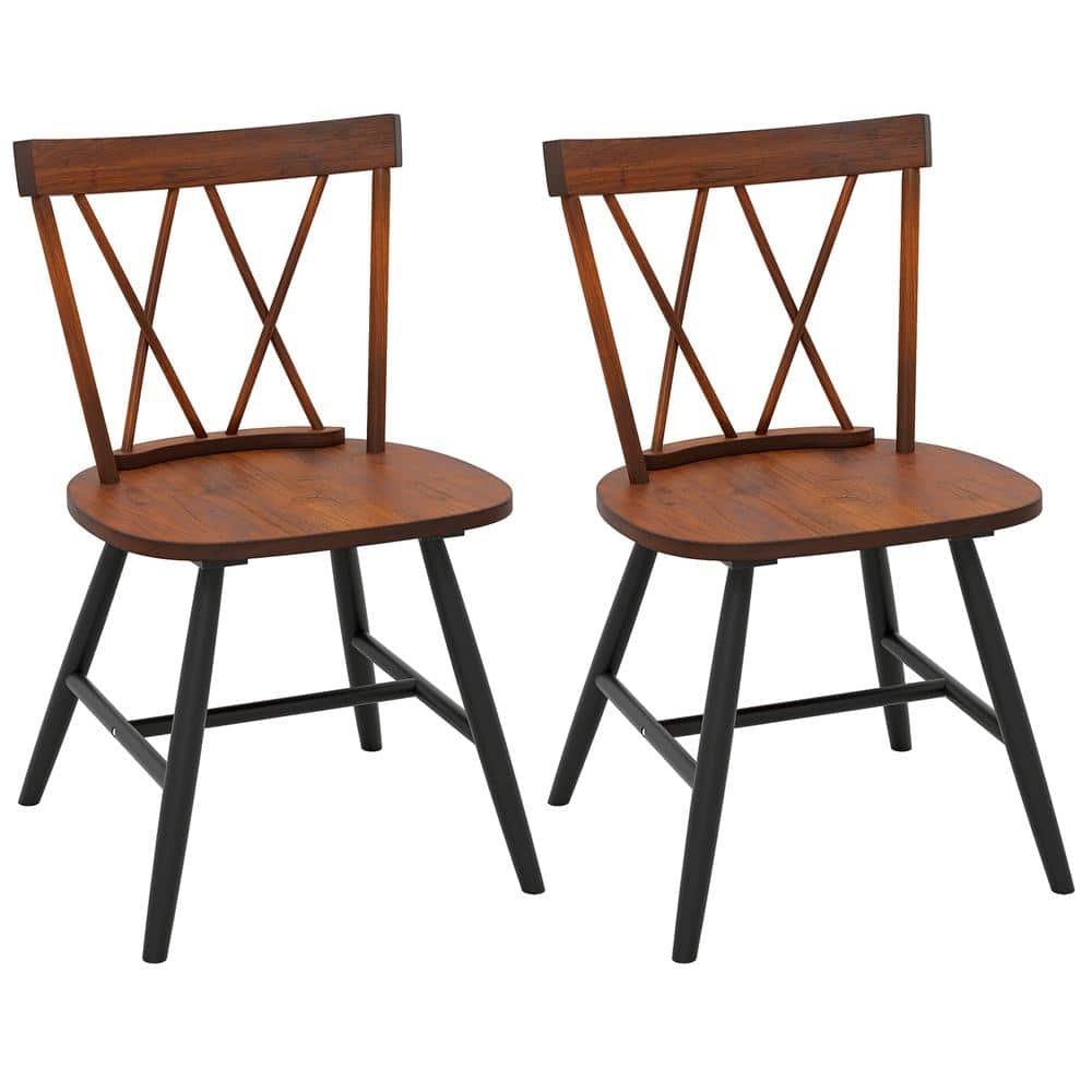 Farmhouse Kitchen Dining Chair Set of 2 with Rubber Wood Frame-Dark Brown price history on PriceWatchPro
