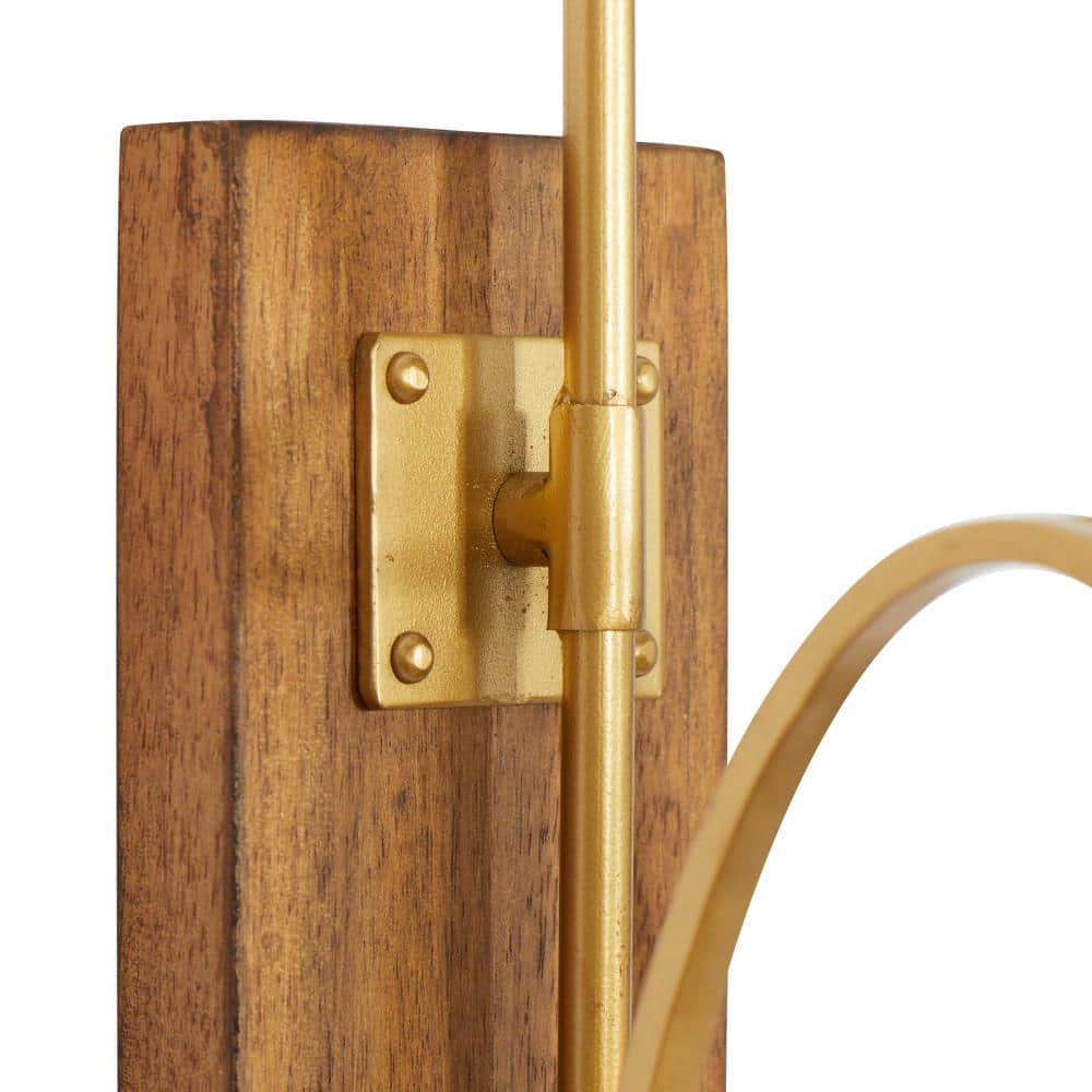 Tall Rustic Wood and Gold Metal Pillar Candle Lantern