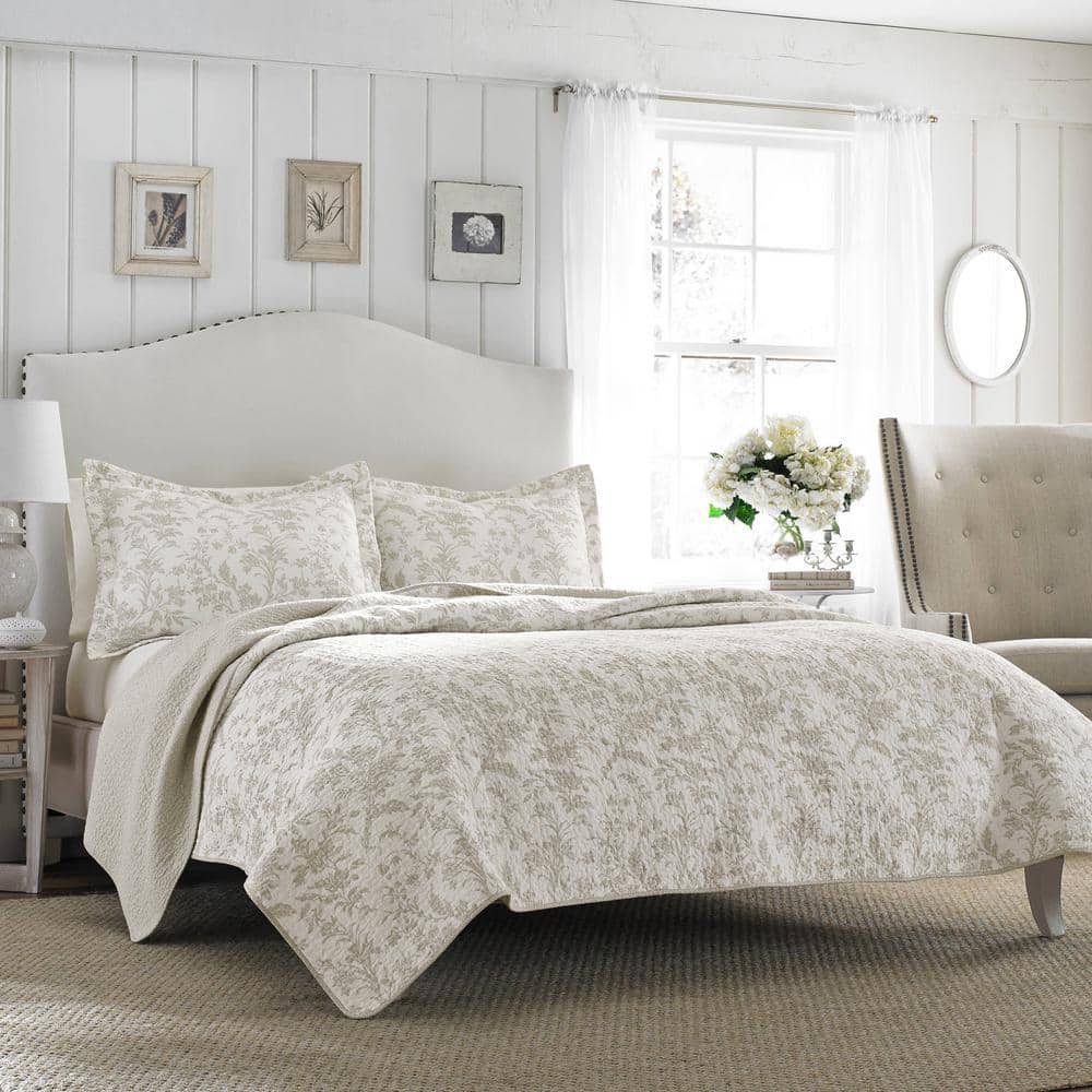 LAURA ASHLEYアメリ ガーゼタオルケット 140x190cm Laura Ashley Amberley 2-Piece Beige Floral Cotton Twin Quilt Set