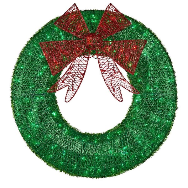 Home Accents Holiday 3 ft Green Twinkling LED Tinsel Wreath Yard Sculpture