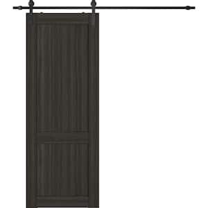 2-Panel Shaker 32 in. W. 96 in. Gray Oak Finished Composite Wood Sliding Barn Door with Hardware Kit