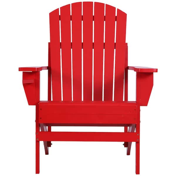 Outsunny Red Wood Adirondack Chair For The Deck With Ergonomic Design And A Built In Cup Holder 84b 285rd The Home Depot