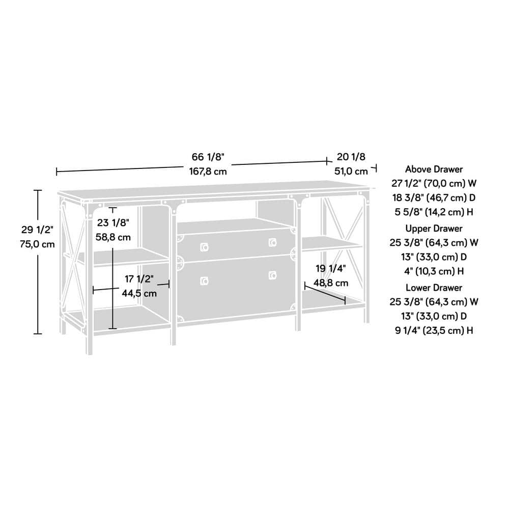 Brown Wood Credenza with Drawer and Filing Cabinet