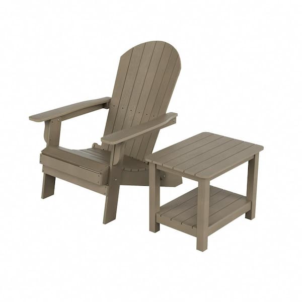 WESTIN OUTDOOR Vineyard 2-Piece Taupe Plastic Folding Adirondack Chair Outdoor Patio HIPS with 2-Tier Side Table