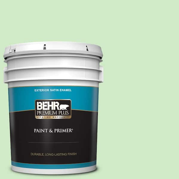 BEHR PREMIUM PLUS 5 gal. #440A-3 Mint Frappe Satin Enamel Exterior Paint & Primer