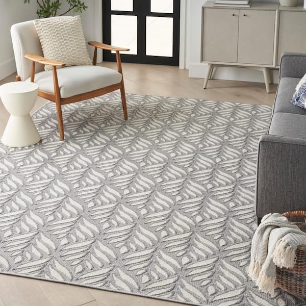 Aloha Grey 8 ft. x 11 ft. Botanical Contemporary Area Rug