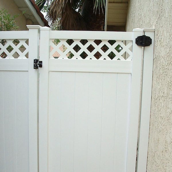 Weatherables Glenshire 3 .5 ft. W x 6 ft. H White Vinyl Privacy Lattice Top Fence Gate Kit