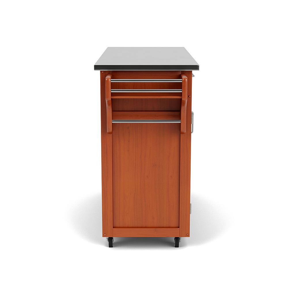 Stainless Steel Top Oak Kitchen Cart with Spice Rack