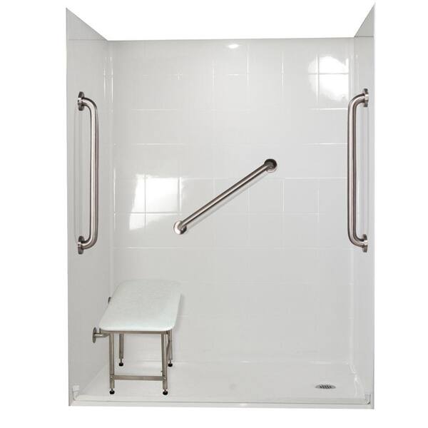 Ella Standard Plus 24 31 in. x 60 in. x 77-1/2 in. Barrier Free Roll-In Shower Kit in White with Right Drain