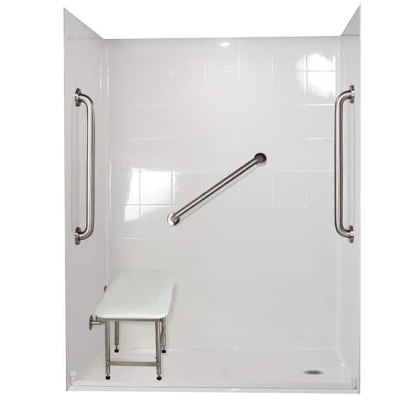 Ella Standard Plus 24 33 in. x 60 in. x 77-3/4 in. Barrier Free Roll-In Shower Kit in White with Right Drain