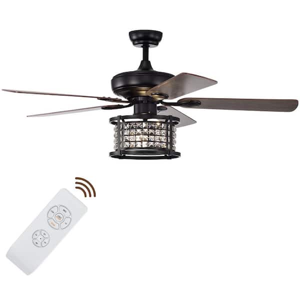 52 in. Indoor Black 3-Speed Crystal Ceiling Fan Light with Remote Control