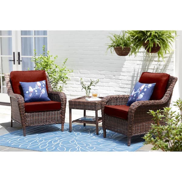 Hampton Bay Cambridge Brown Wicker Outdoor Patio Lounge Chair With Sunbrella Henna Red Cushions H043 01510100 The Home Depot - Sunbrella Slipcovers For Patio Furniture