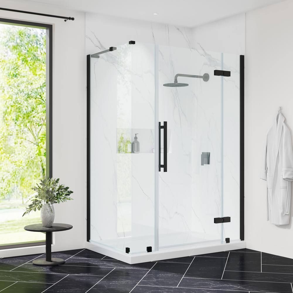 Tampa 54'' W 72'' H Black Frameless Rectangle Shower Kit