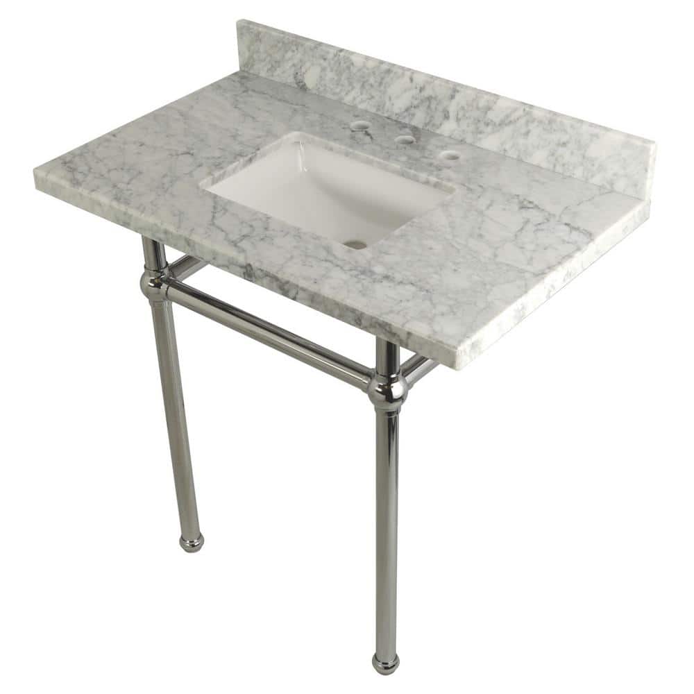 Square Sink Washstand 36 in. Console Table in Carrara with Metal Legs in Polished Chrome price history on PriceWatchPro