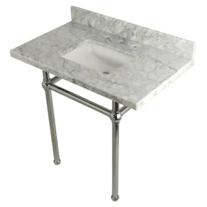 Square Sink Washstand 36 in. Console Table in Carrara with Metal Legs in Polished Chrome