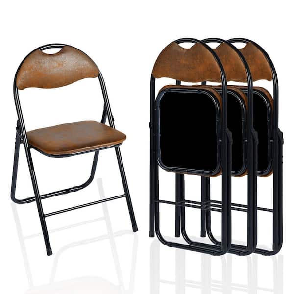 PEACF SUE 4PK brown suede Upholstered Folding Chairs, Modern Ergonomic Armless Leisure Chairs, Set of 4
