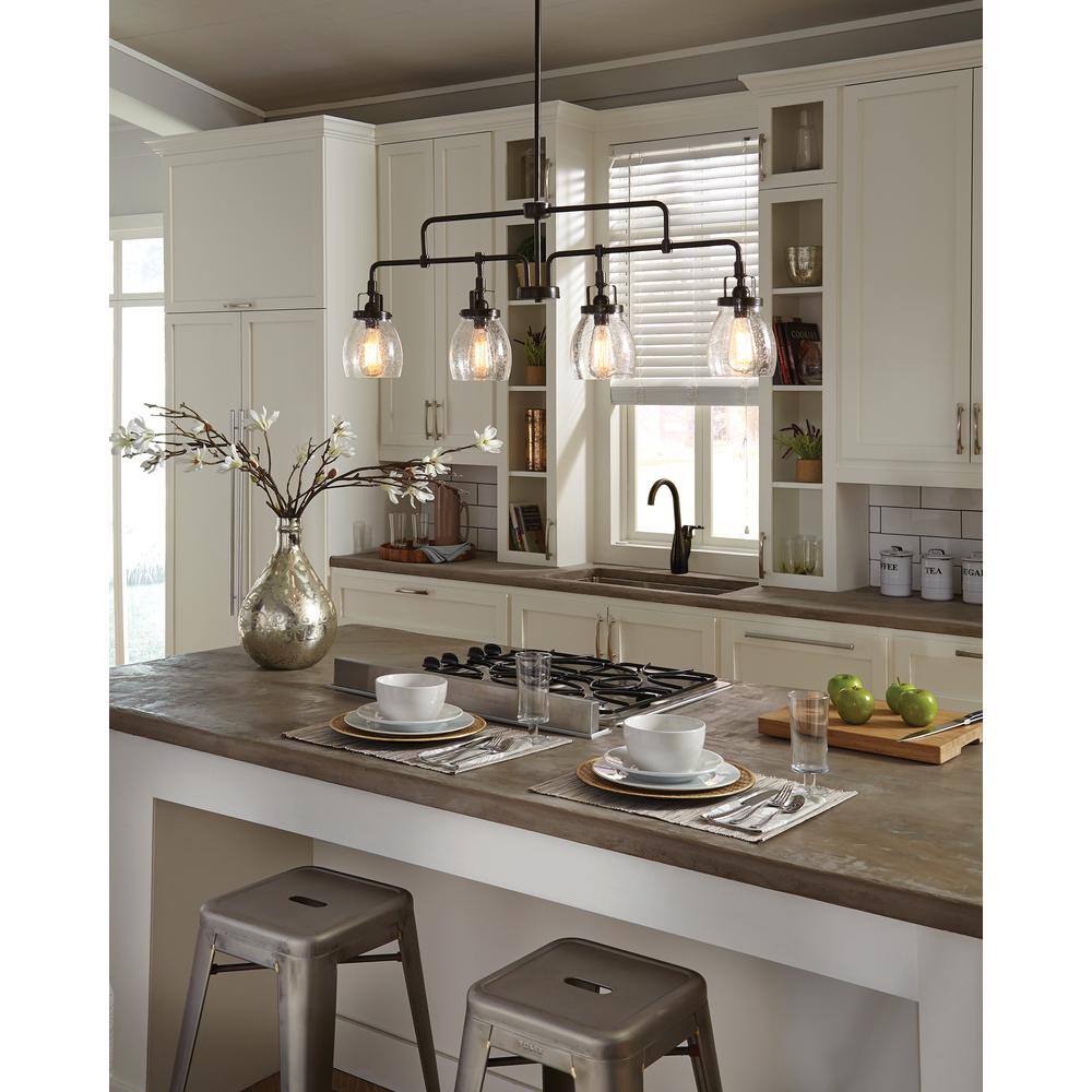 Belton 40.75" Bronze Jar-Shaped Island Light with Seeded Glass