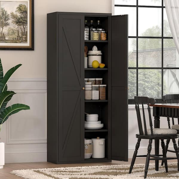 70.8 in. W x 27.6 in. D x 13.8 in. H Black Metal Outdoor Storage Cabinet With Adjustable 2-Doors Shelves Grocery Cabinet