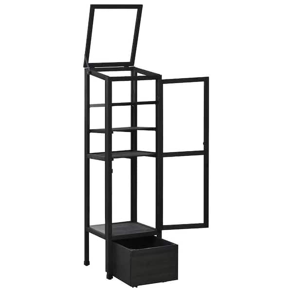 Sudzendf 62.4 in. Wood Garden Greenhouse Balcony with Movable Storage Box and Adjustable Shelves in Black