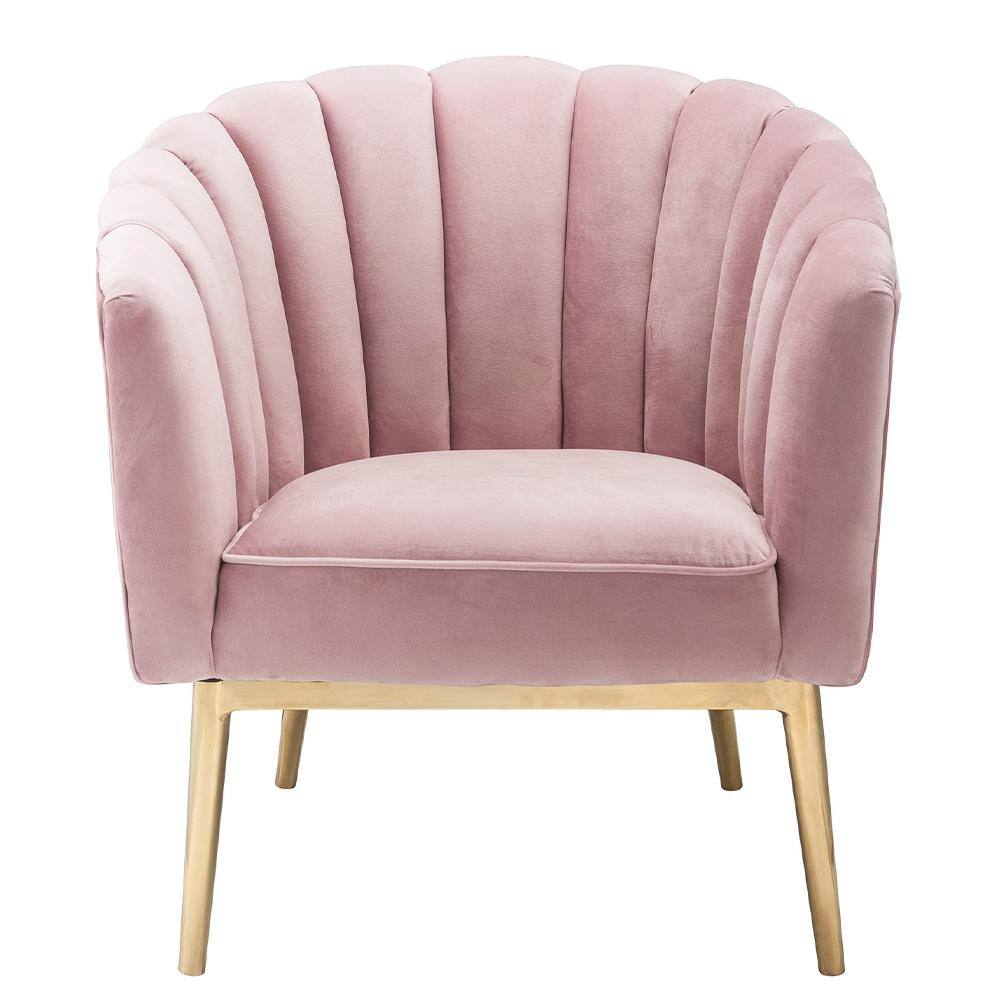 32" Luxe Blue Velvet Barrel Accent Chair with Metallic Base