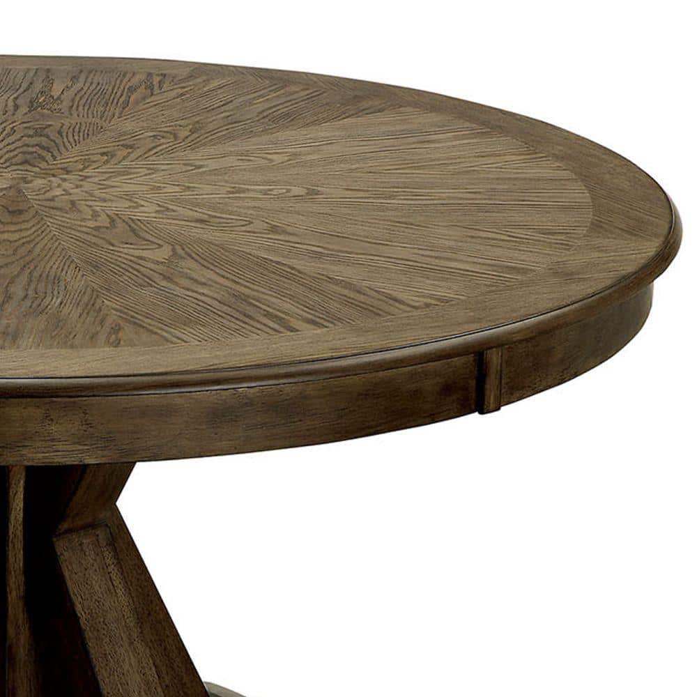Light Oak Brown Round Wood Pedestal Dining Table for Four