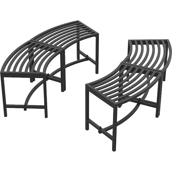 WIAWG Metal Curved Fire Pit Bench Set of 4, Coated Black Metal Outdoor Stool Bench, Outdoor Fire Pit Seating, Steel Backless