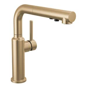 Daneri Gold Single Handle Pull Out Sprayer Kitchen Faucet Deckplate Included in Champagne Bronze