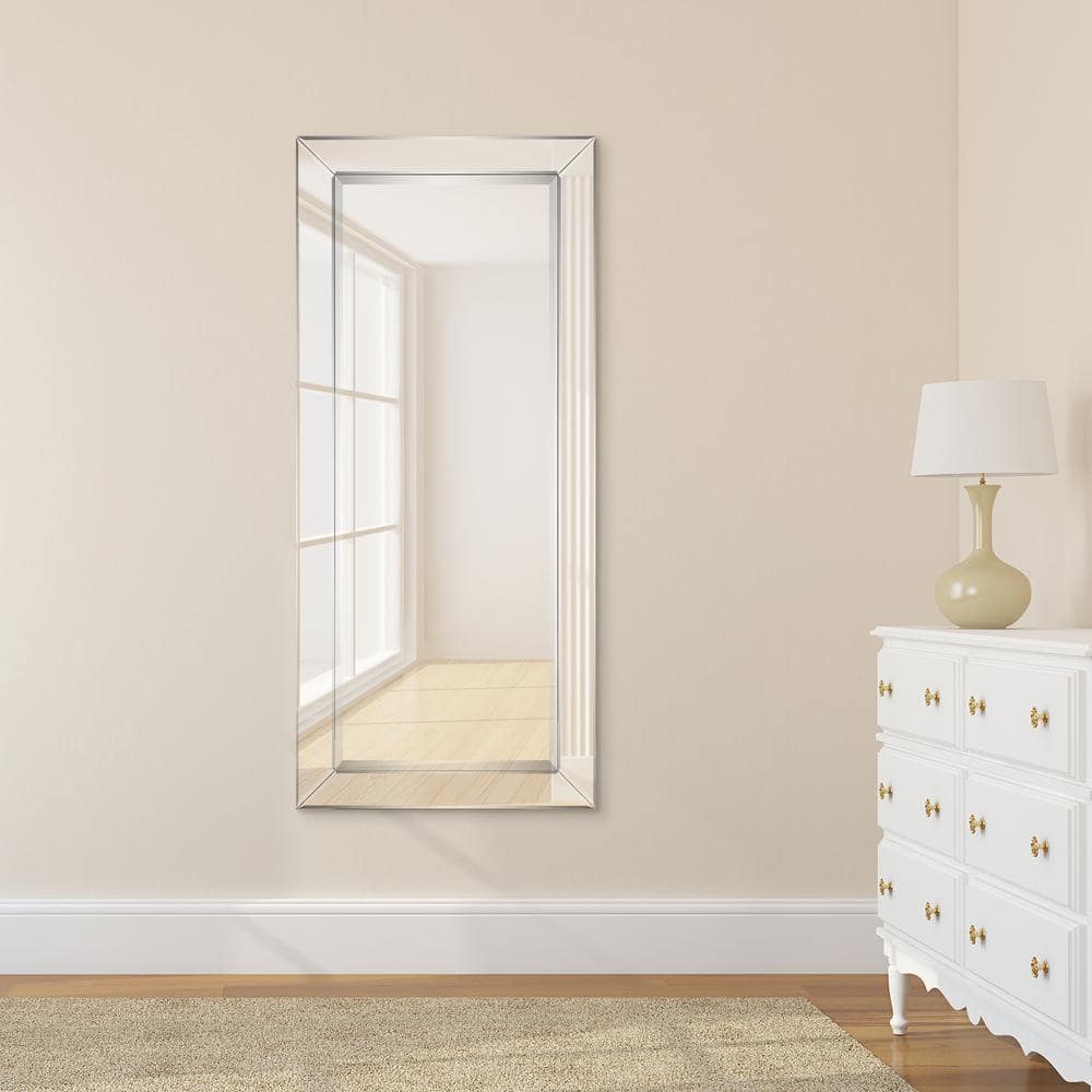Elegant Rectangular 24" x 54" Wood Frame Wall Mirror with Silver Bevel