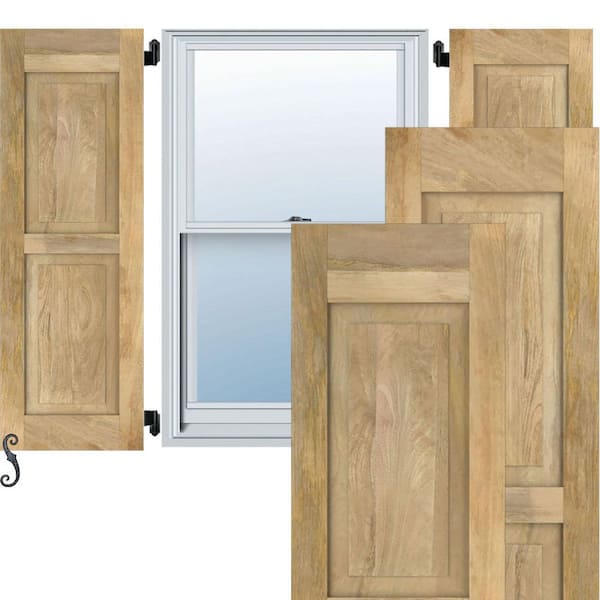 Ekena Millwork 12-in W x 72-in H Americraft Two Equal Raised Panel Exterior Real Wood Shutters (Per Pair), Unfinished