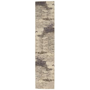 Celestial Ivory/Grey 2 ft. x 12 ft. Abstract Modern Kitchen Runner Area Rug