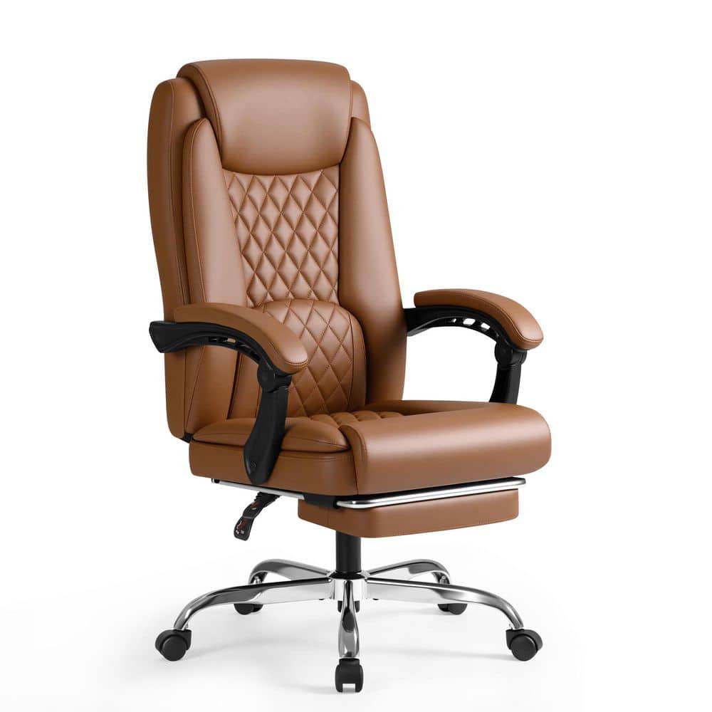 Leather Footrest Ergonomic High Back Executive Chair,Reclining Home Office Swivel Task Chairs with Wheels in Brown