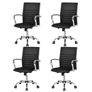PU Leather Office Chair High Back Conference Task Chair Black (Set of 4)
